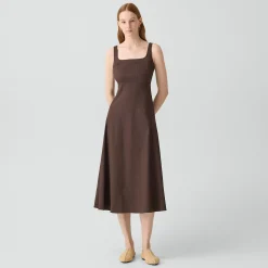 Seamed Square Neck Dress in Good Linen