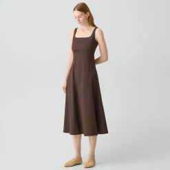 Seamed Square Neck Dress in Good Linen