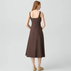 Seamed Square Neck Dress in Good Linen