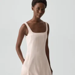 Seamed Square Neck Dress in Good Linen
