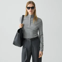 Shirred Henley Sweater in Regal Wool