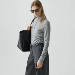 Shirred Henley Sweater in Regal Wool