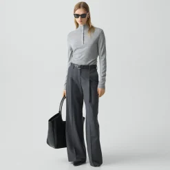 Shirred Henley Sweater in Regal Wool