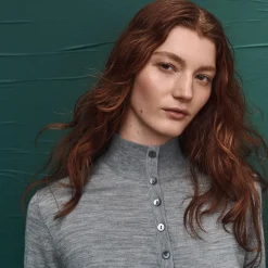 Shirred Henley Sweater in Regal Wool