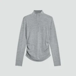 Shirred Henley Sweater in Regal Wool