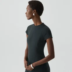 Short-Sleeve Midi Dress in Admiral Crepe