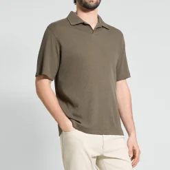Short-Sleeve Polo Shirt in Waffle-Knit Cotton