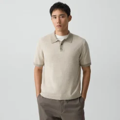 Short-Sleeve Polo Shirt in Silk Linen