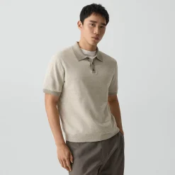 Short-Sleeve Polo Shirt in Silk Linen