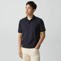 Short-Sleeve Polo Shirt in Silk Linen