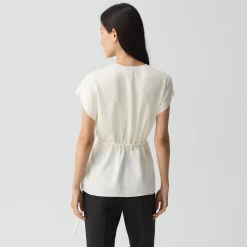 Short-Sleeve Wrap Top in Silk Georgette