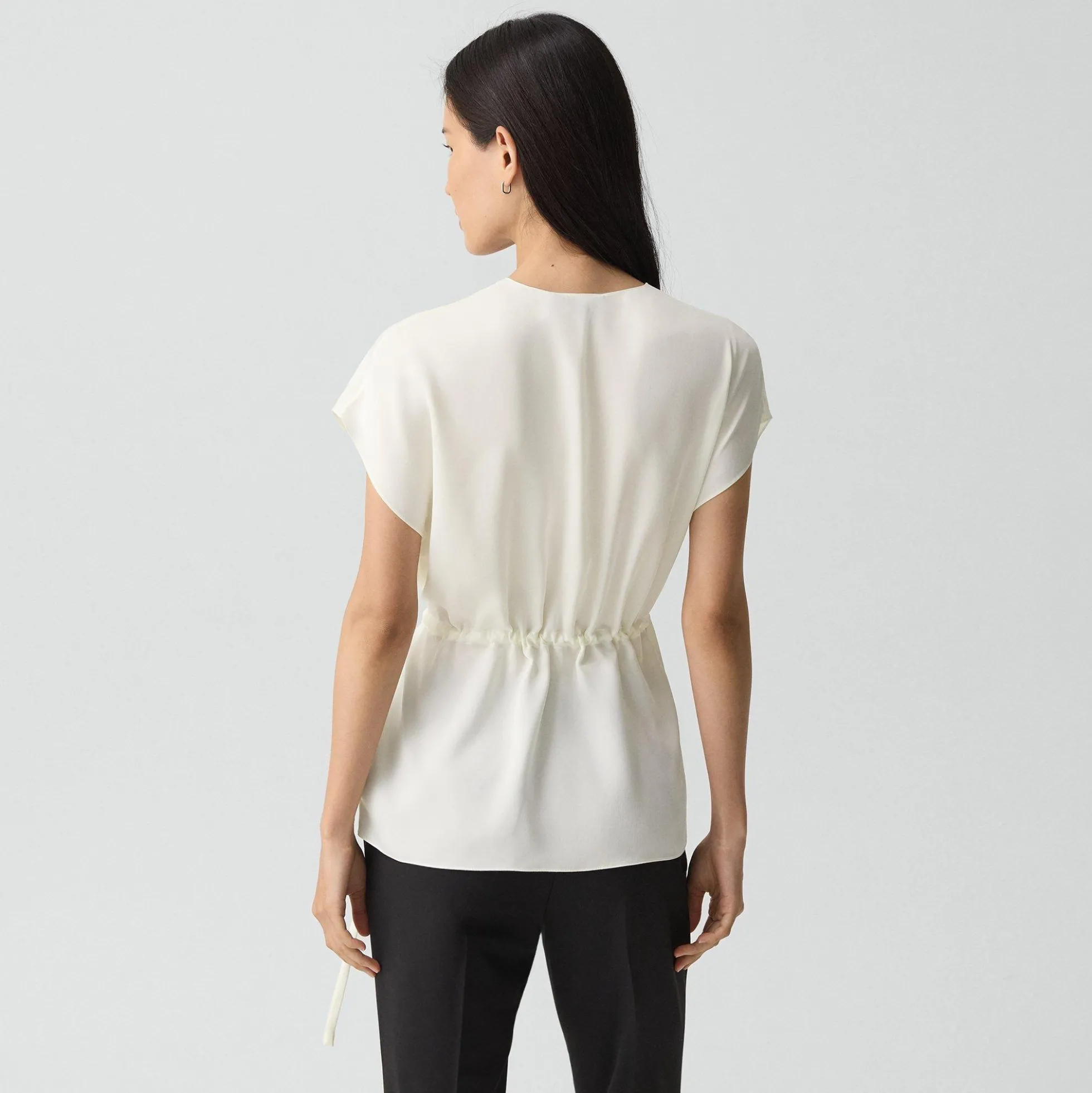 Short-Sleeve Wrap Top in Silk Georgette