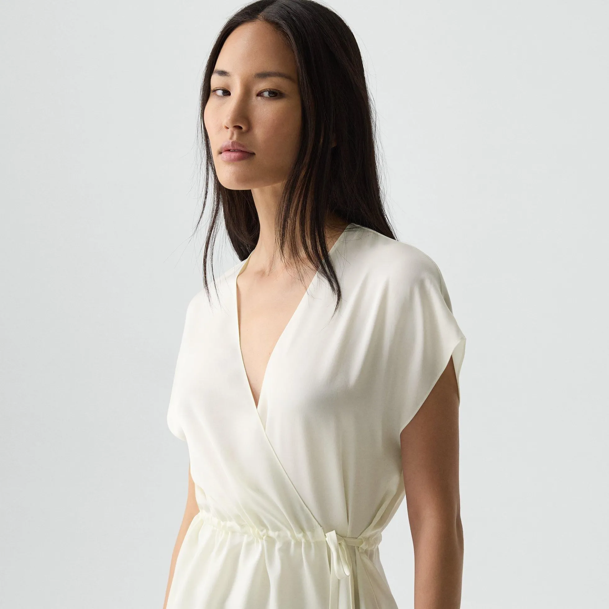 Short-Sleeve Wrap Top in Silk Georgette