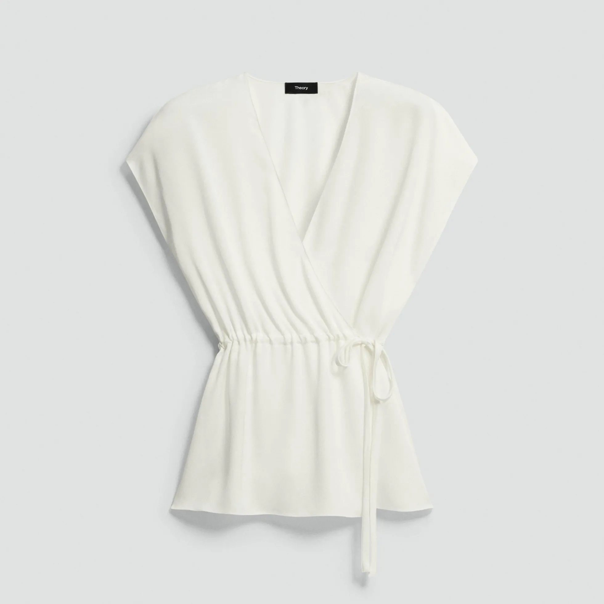 Short-Sleeve Wrap Top in Silk Georgette
