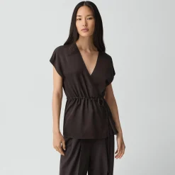 Short-Sleeve Wrap Top in Silk Georgette