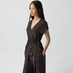Short-Sleeve Wrap Top in Silk Georgette