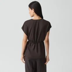 Short-Sleeve Wrap Top in Silk Georgette
