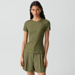 Shrunken Crewneck Tee in Ribbed Cotton-Blend