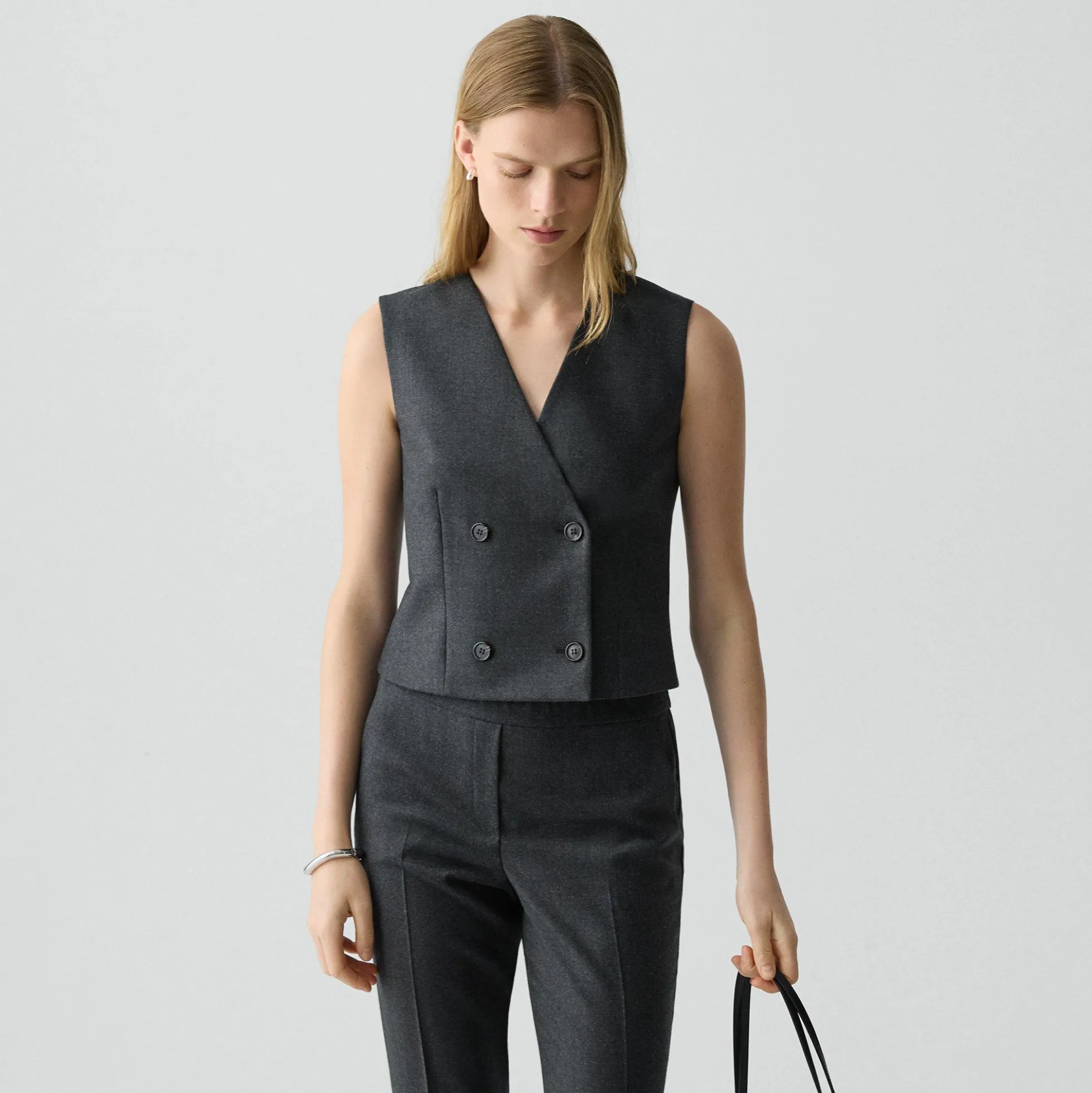 Shrunken Double-Breasted Vest in Sleek Flannel