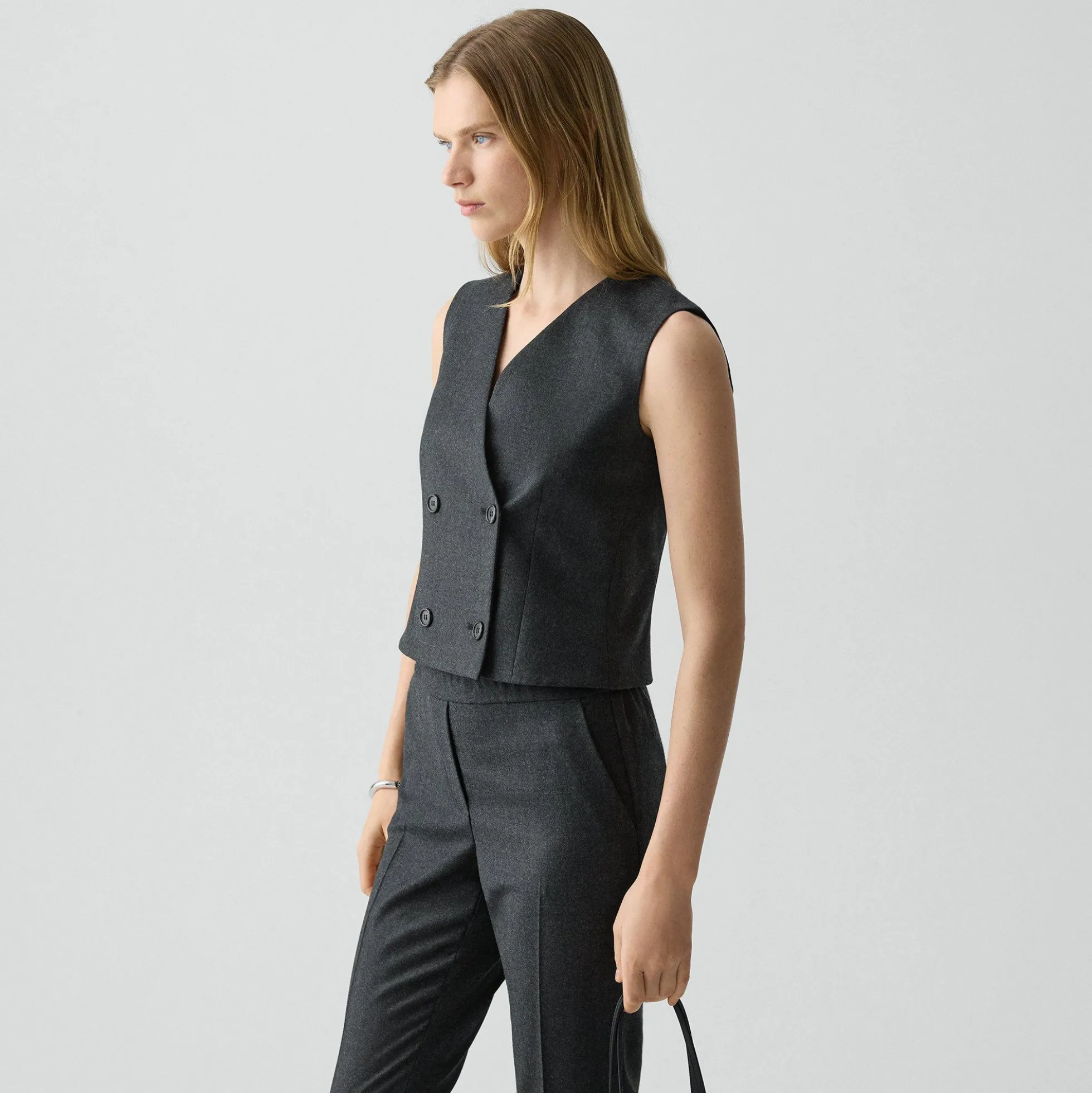 Shrunken Double-Breasted Vest in Sleek Flannel