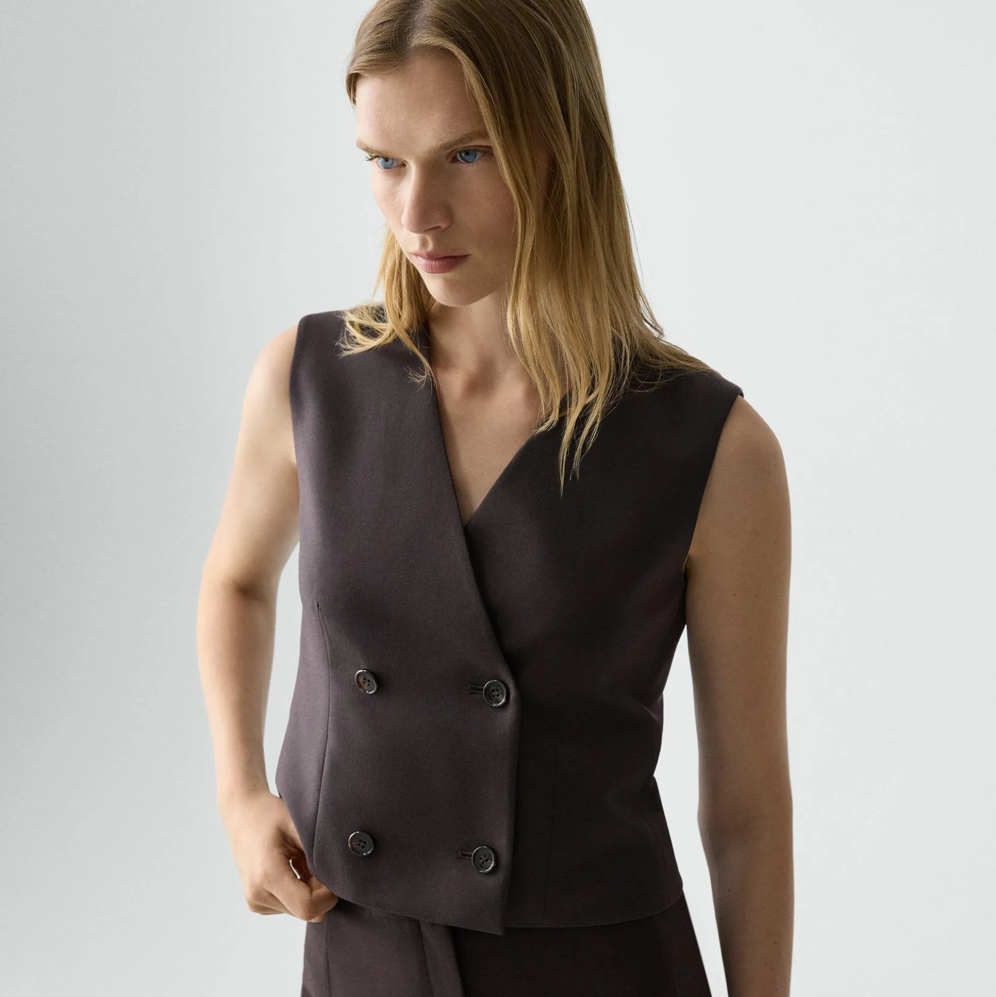 Shrunken Double-Breasted Vest in Sleek Flannel