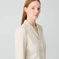 Shrunken Three-Button Blazer in Striped Crepe Jersey