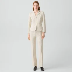 Shrunken Three-Button Blazer in Striped Crepe Jersey