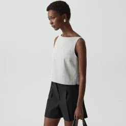Sleeveless Boatneck Top in Textured Linen