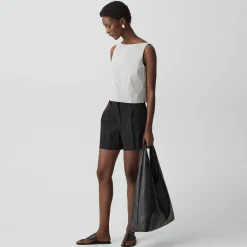 Sleeveless Boatneck Top in Textured Linen