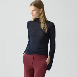 Slit Sleeve Turtleneck Sweater in Wool-Viscose