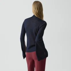 Slit Sleeve Turtleneck Sweater in Wool-Viscose