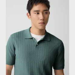 Soris Cable-Knit Polo Shirt in Light Bilen