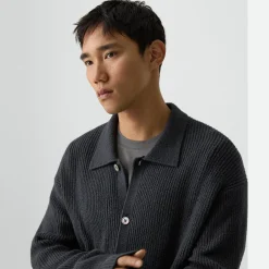 Textured Cardigan in Cotton Silk Slub