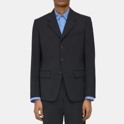 Three-Button Blazer in Wool Gabardine