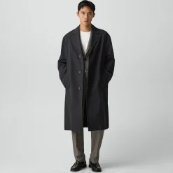 Three-Button Coat in Twill Blend