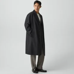 Three-Button Coat in Twill Blend