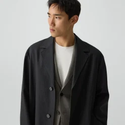 Three-Button Coat in Twill Blend