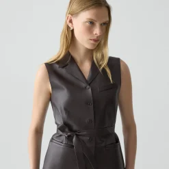 Tie Waist Vest in Sleek Leather