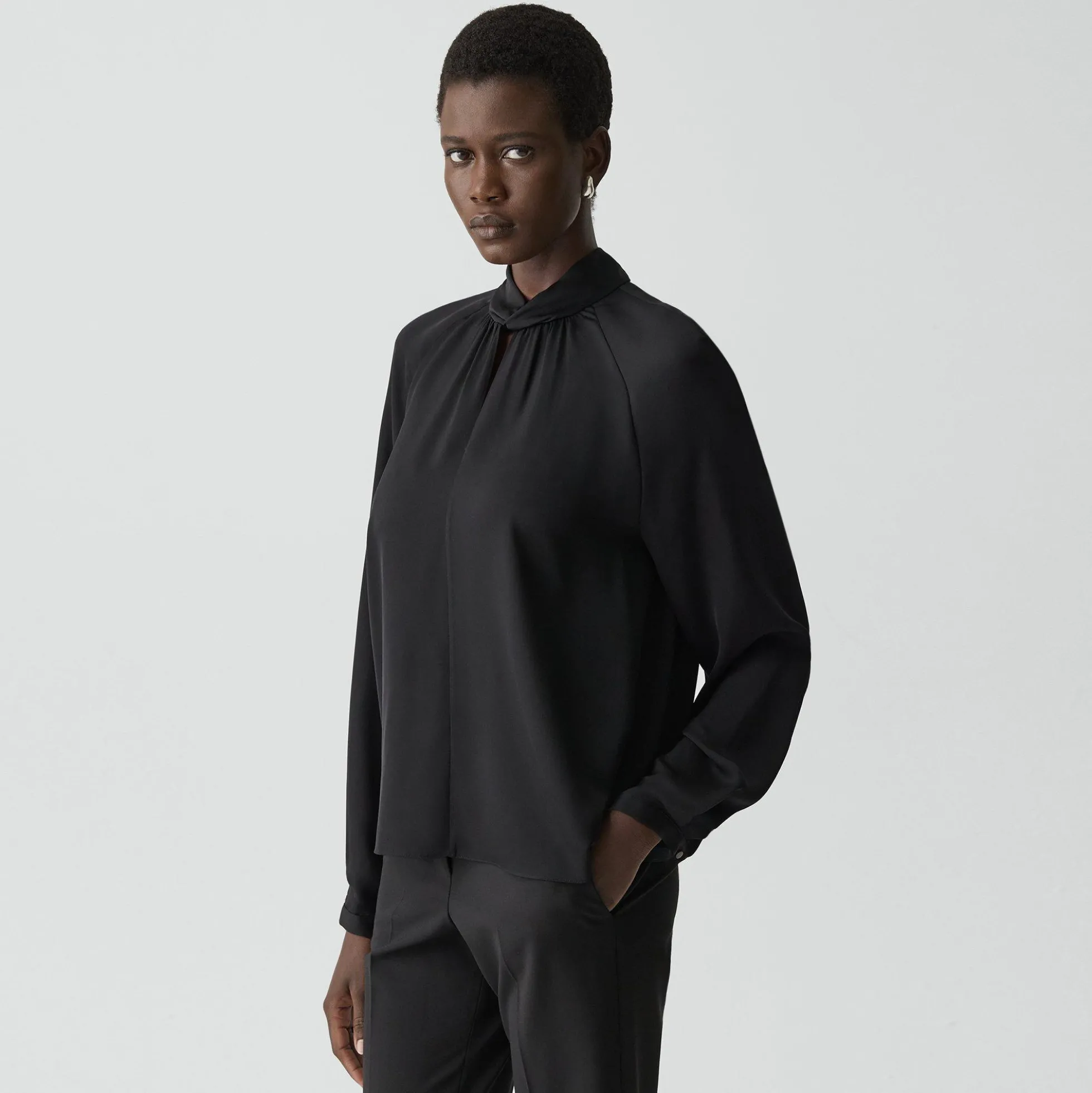 Twist Neck Top in Silk Georgette