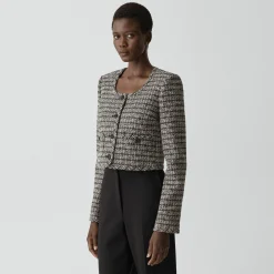 U-Neck Cardigan in Striped Tweed