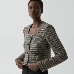 U-Neck Cardigan in Striped Tweed