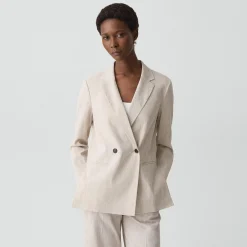 Vented Double-Breasted Blazer in Textured Linen