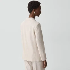 Vented Double-Breasted Blazer in Textured Linen