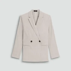 Vented Double-Breasted Blazer in Textured Linen