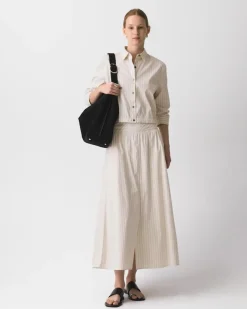Vented Skirt in Striped Cotton-Blend