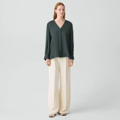 V-Neck Blouse in Silk Georgette