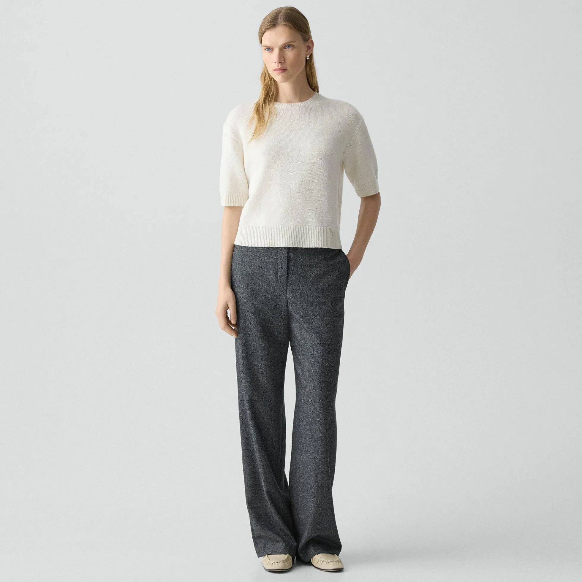 Wide-Leg Pull-On Pant in Marled Flannel