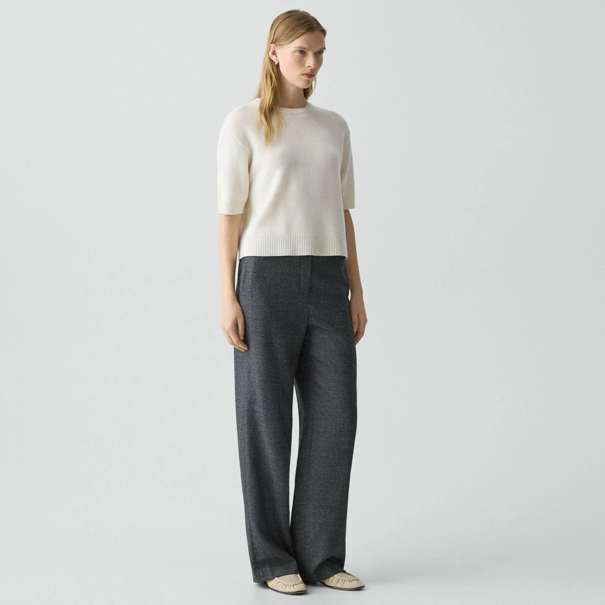 Wide-Leg Pull-On Pant in Marled Flannel