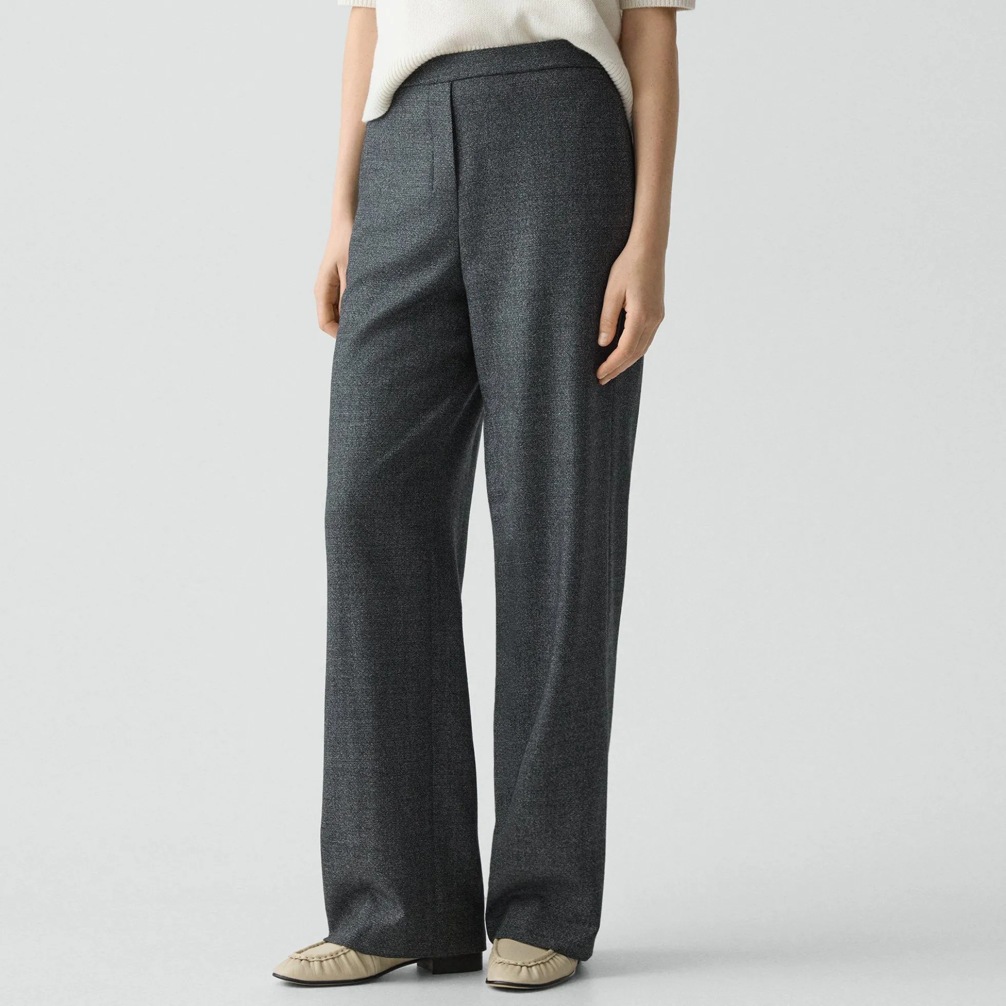 Wide-Leg Pull-On Pant in Marled Flannel