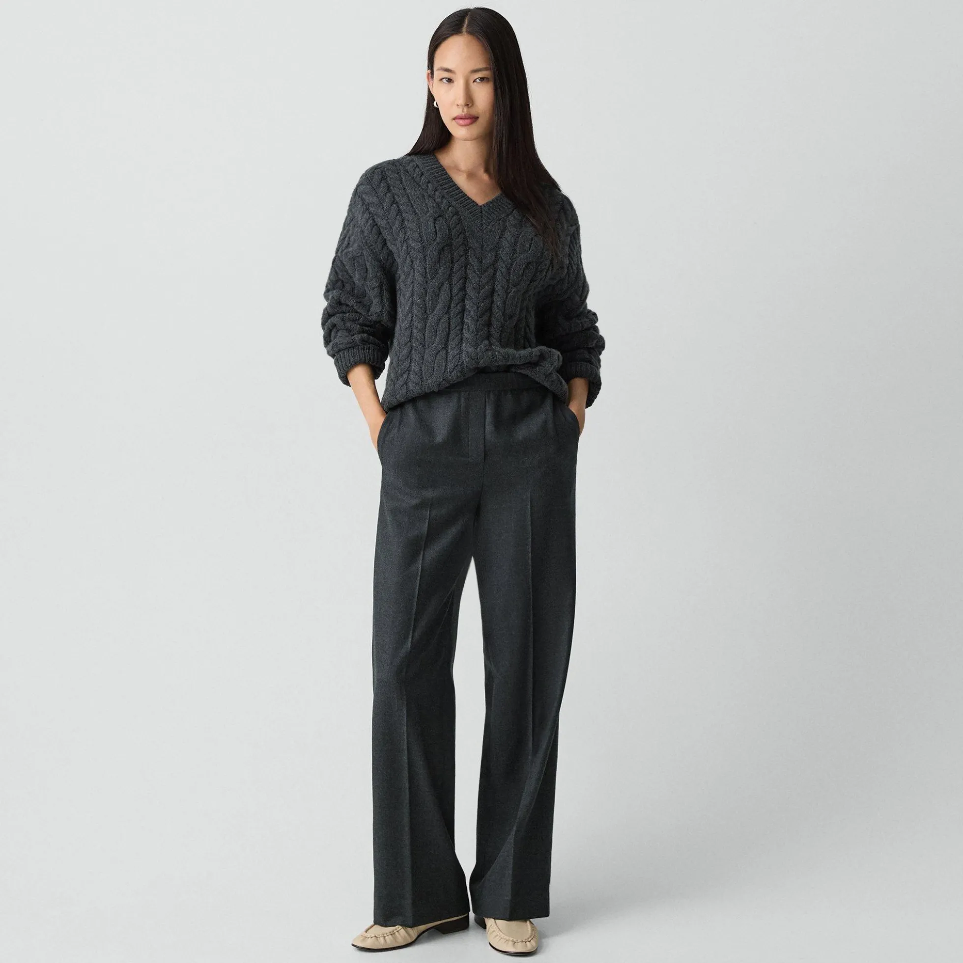 Wide-Leg Pull-On Pant in Sleek Flannel